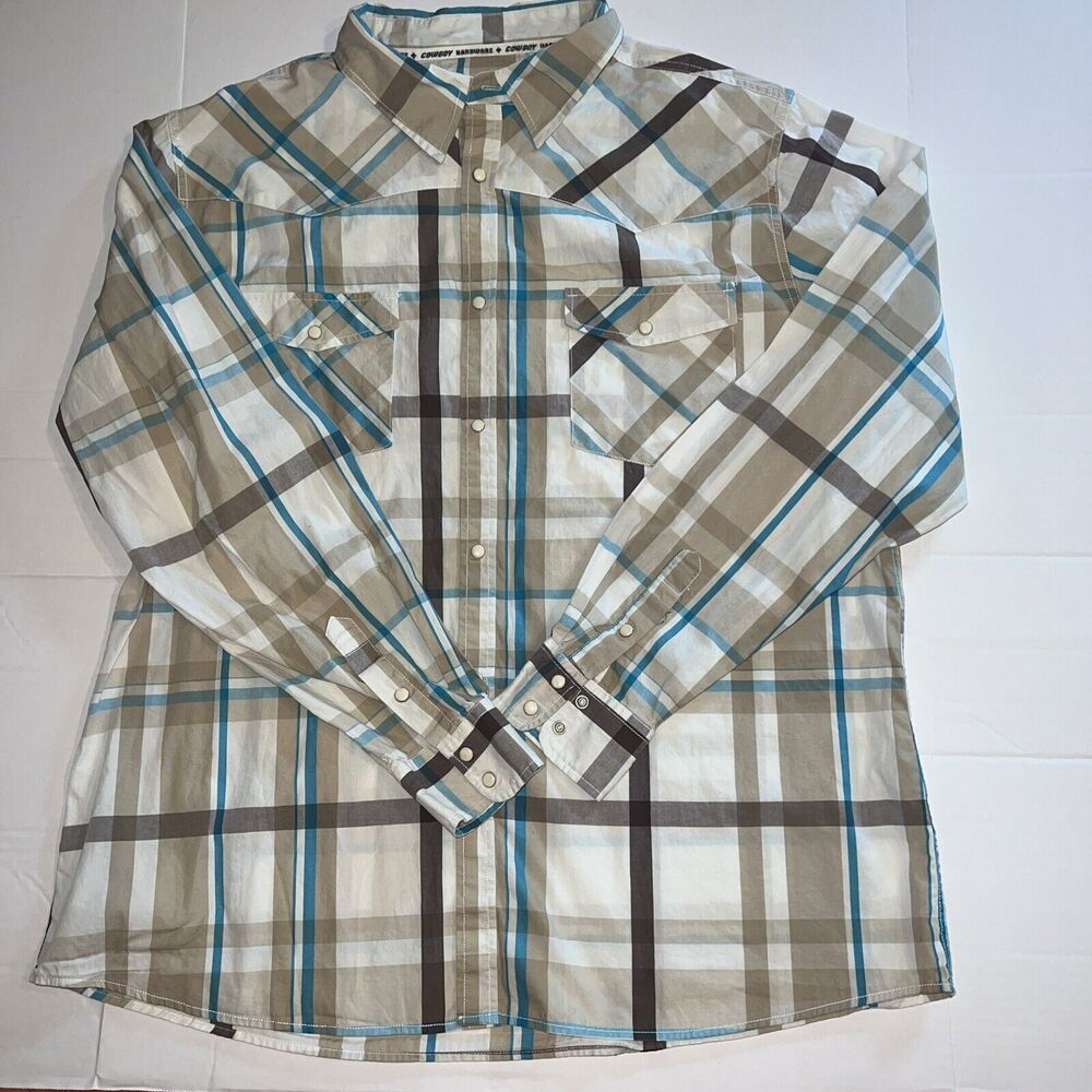 Cowboy Hardware Mens XL Plaid Western‎ Pearl Snap Ranchwear Cowboycore Rugged